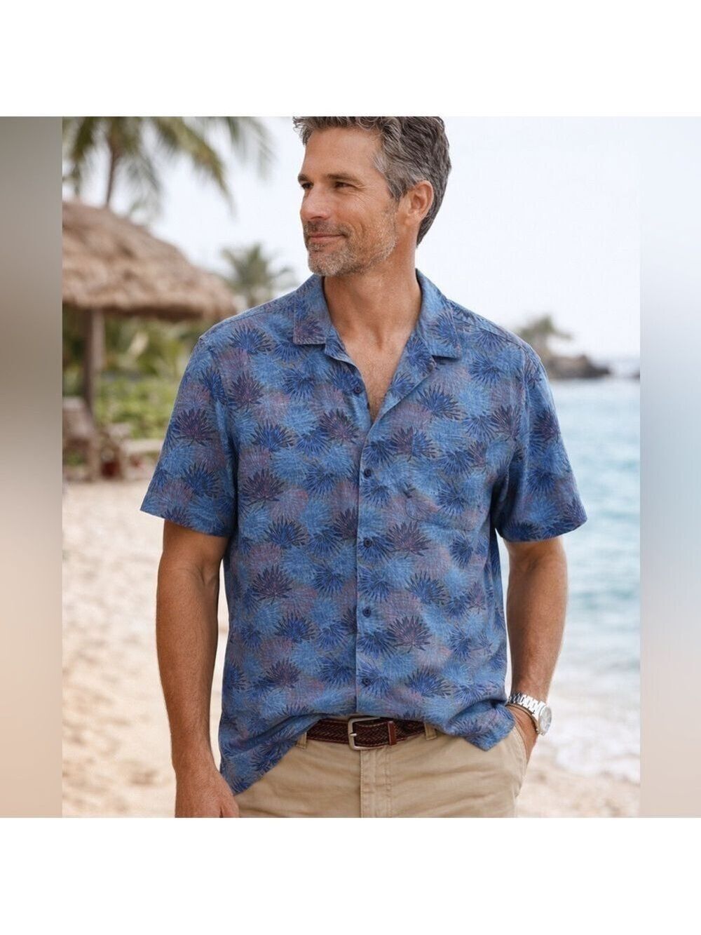 Vineyard Vines Cabana Shirt XL Blue Palm Print Button Up Cotton Stretch Resort